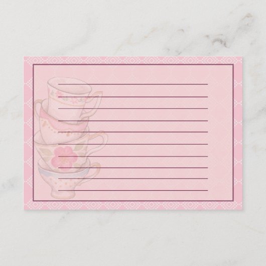 Pink Floral Teacups Bridal Shower Recipe Card Begleitkarte (Rückseite)