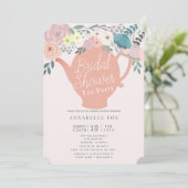 Pink Floral Teapot Tee Party Brautparty Einladung (Stehend Vorderseite)
