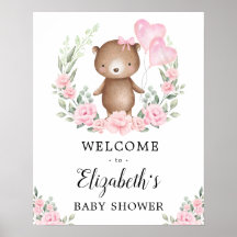 Pink Floral Teddy Bear Girl Babydusche Willkommen