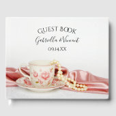 Pink Floral Tee Cup and Pearls Wedding Gästebuch (Vorderseite)