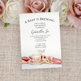 Pink Floral Tee Cup Baby Brewing Dusche Einladung