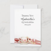 Pink Floral Tee Cup Perlen Quinceanera Vielen Dank Dankeskarte (Vorderseite)