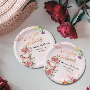 Pink Floral Tee Party Baby Braut Babydusche Pappteller