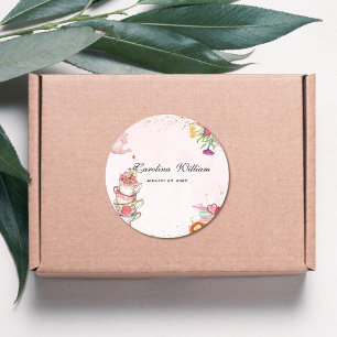 Pink Floral Tee Party Baby Braut Babydusche Runder Aufkleber