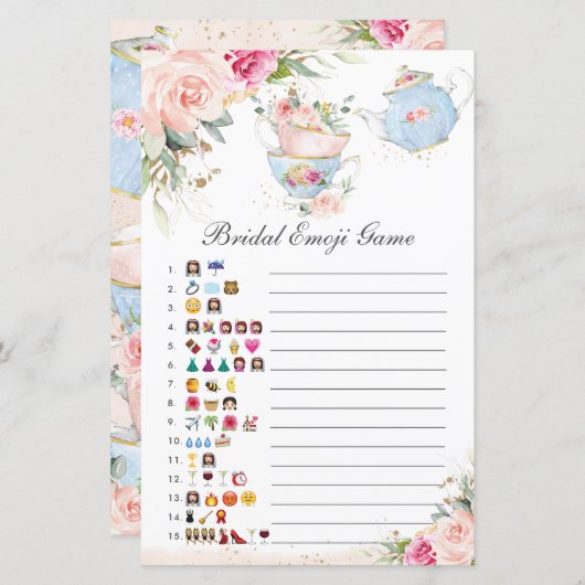 Pink Floral Tee Party Brautparty Picture Game (Vorne/Hinten)