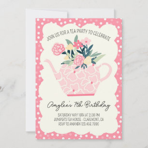 Pink Floral Tee Party Girl Birthday Einladung