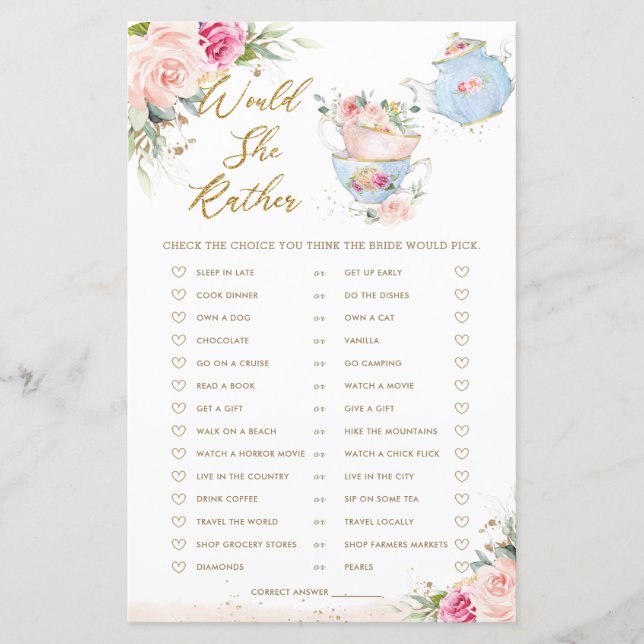 Pink Floral Tee Party würde sie eher Bridal Game (Vorderseite)