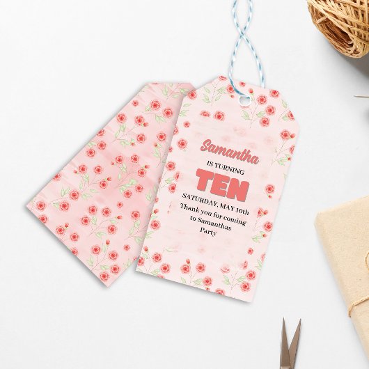Pink Floral Tenth Birthday Custom Party Favor Geschenkanhänger