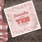 Pink Floral Tenth Birthday Girl Custom Party Serviette