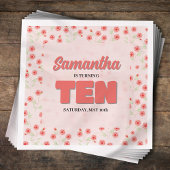 Pink Floral Tenth Birthday Girl Custom Party Serviette
