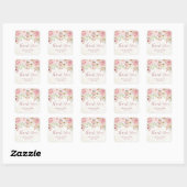 Pink Floral Thank You Spring Wedding Favor Tag Quadratischer Aufkleber (Blatt)