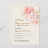 Pink Floral Theme Gold 50th Wedding Anniversary Einladung (Vorne/Hinten)