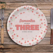 Pink Floral Third Birthday Girl Party Custom Pappteller