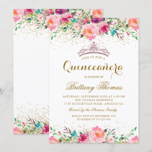 Pink Floral Tiara Quinceanera 15. Geburtstag Einla Einladung