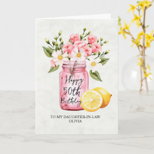 Pink Floral Tochter im Gesetz 50. Geburtstag Karte
