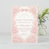 Pink Floral Toile Baby Shower Einladung (Stehend Vorderseite)