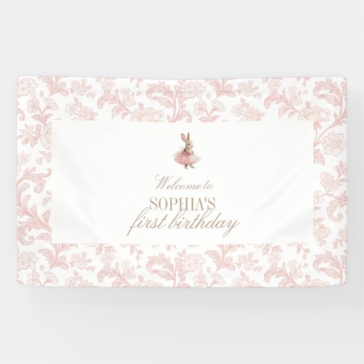 Pink Floral toile Some Bunny Birthday  Banner (Horizontal)