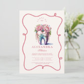 Pink Floral Tooth Zahnarzt Abschluss Einladung (Stehend Vorderseite)