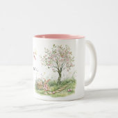 Pink Floral Tree Bunny Easter Eggs Joy Zweifarbige Tasse (VorderseiteRechts)