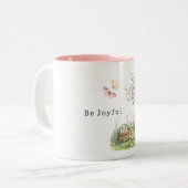 Pink Floral Tree Bunny Easter Eggs Joy Zweifarbige Tasse (Vorderseite Links)