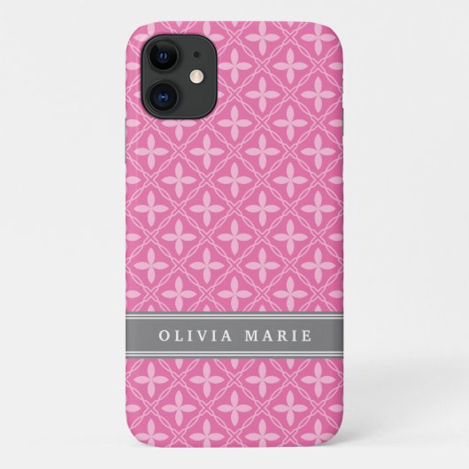 Pink Floral Trellis Muster Grau Name Case-Mate iPhone Hülle (Rückseite)