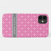 Pink Floral Trellis Muster Grau Name Case-Mate iPhone Hülle (Rückseite (Horizontal))