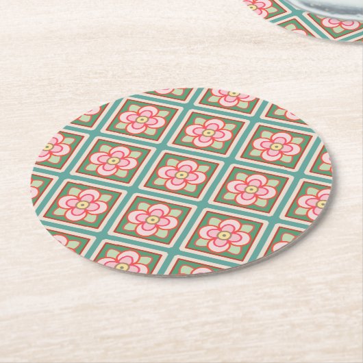 Pink Floral Trellis Vintage Blume Muster Runder Pappuntersetzer (Angewinkelt)