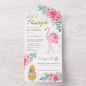Pink Floral Tropical Flamingo Luau Baby Dusche All In One Einladung (Innen Boden)