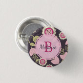 Pink Floral Tulip Muster Monogramm Button (Vorne & Hinten)