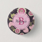 Pink Floral Tulip Muster Monogramm Button (Vorderseite)