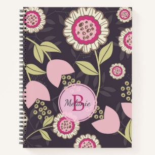 Pink Floral Tulip Muster Monogramm Notizblock