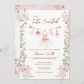 Pink Floral Tutu Excited Ballerina Baby Shower Einladung (Vorne/Hinten)