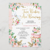 Pink Floral Twins Baby Brewing Baby Shower Einladung (Vorne/Hinten)