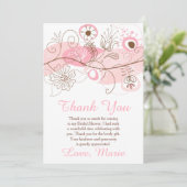 Pink Floral Twist Bridal Shower  Dankeskarte (Stehend Vorderseite)