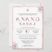 Pink Floral Typografie Anand Karaj Sikh Wedding Einladung (Vorderseite)