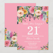 Pink Floral Überraschung 21. Geburtstag Einladung (Vorne/Hinten)