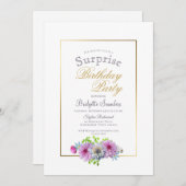Pink Floral Überraschung Geburtstagsparty Einladung (Vorne/Hinten)