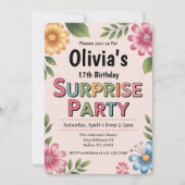 Pink Floral Überraschung Geburtstagsparty Einladung (Vorderseite)