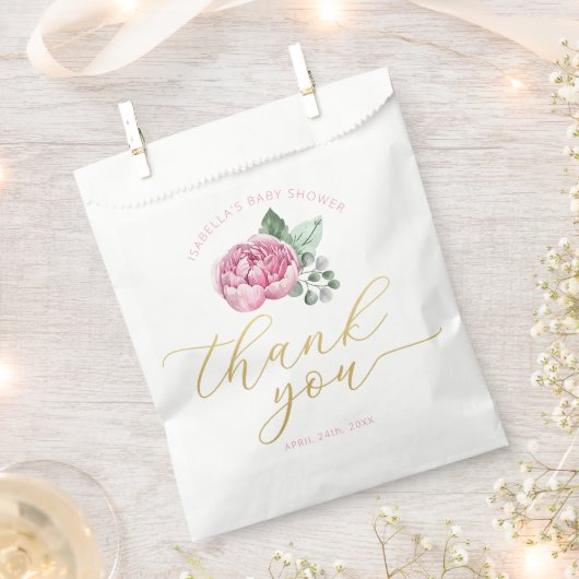 Pink Floral und Gold Script Baby Dusche Vielen Dan Geschenktütchen (Ausgeschnitten)