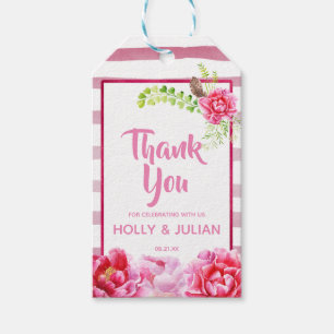 Pink Floral und Streifen Danke Ihnen für die Tags Geschenkanhänger