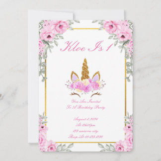 PINK FLORAL UNICORN BIRTHDAY PARTY INVITATION EINLADUNG