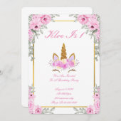PINK FLORAL UNICORN BIRTHDAY PARTY INVITATION EINLADUNG (Vorne/Hinten)