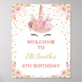 Pink Floral Unicorn Geburtstagsparty Begrüßung Unt Poster (Vorne)