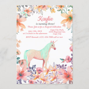 Pink Floral Unicorn Geburtstagsparty Einladung
