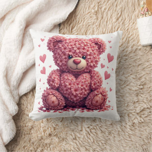 Pink Floral Valentine Teddy Bear Kissen
