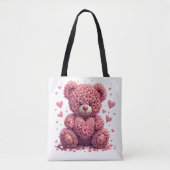 Pink Floral Valentine Teddy Bear Tasche (Vorderseite)