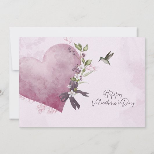 Pink Floral Valentine's Day Card with Floral Heart Einladung (Vorderseite)