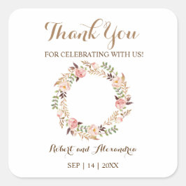 Pink Floral Vielen Dank für die kommende Hochzeit Quadratischer Aufkleber