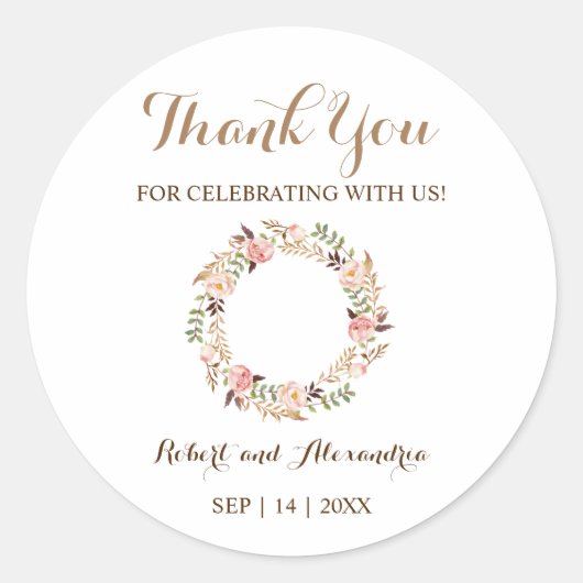 Pink Floral Vielen Dank für die kommende Hochzeit Runder Aufkleber (Vorderseite)