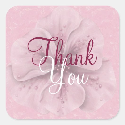 Pink Floral Vielen Dank Quadratischer Aufkleber (Vorderseite)